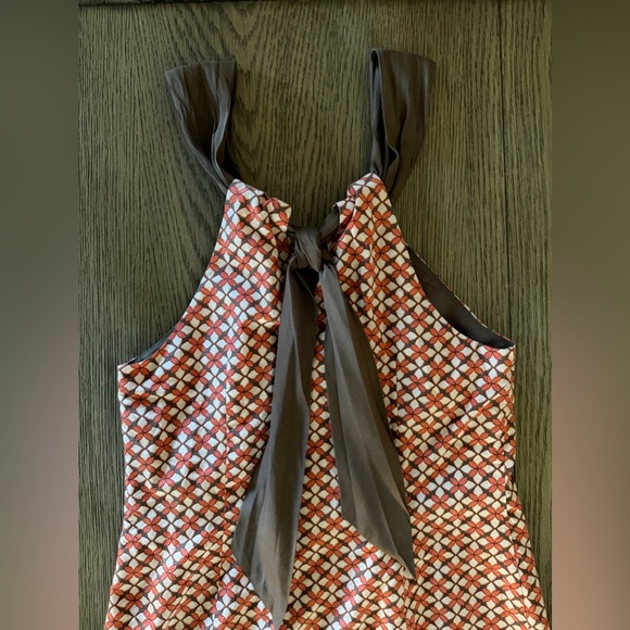 Tommy Bahama Sample Silk Cotton Blend Raw Hem Orange/Brown and White Floral Top - Picture 4 of 6